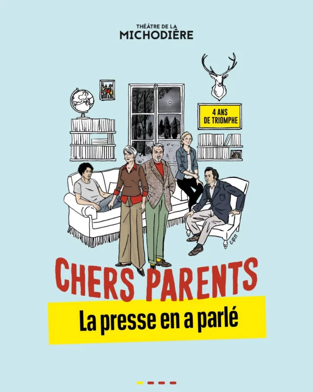 Chers Parents a conquis le cœur de la presse ! 📰

Une pièce drôle, tendre et mordante sur la famille, l'amour et...les tensions inattendues. 💥

Un spectacle à succès à découvrir à partir du 25 mai au Théâtre de la Michodière pour 30 dates exceptionnelles !

✨Déjà 4 ans de triomphe au Théâtre de Paris et en tournée dans toute la France 🛣️

🚀 Réservez vite vos places sur michodiere.com

@richardcaillat_prod 
@stephaniebataille7 
@artsliveentertainment 
@fimalac_entertainment