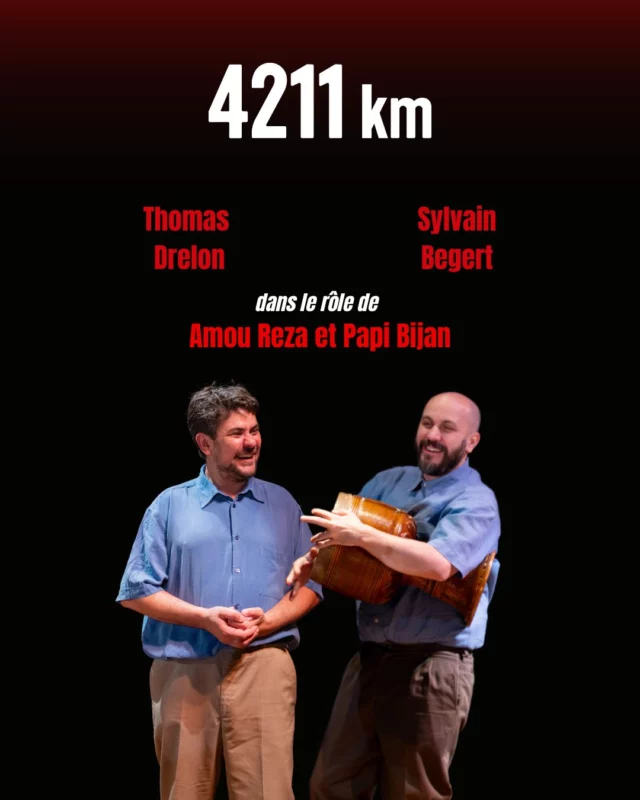 Découvrez les personnages interprétés par @drelonthomas et @sylvainbegert 

« Amou » (qui signifie « tonton ») Reza est un ami proche de Mina et Fereydoun. Forcé à l’exil par le régime islamique, il vit en France. Combattre pour la liberté de son pays régit sa vie. Loin de sa famille, il s’en est recréée une avec ceux qui, comme lui, ne perdent jamais espoir que l’Iran devienne un pays libre.

Papi Bijan est le père de Mina et de Jila. Il est très attaché à ses valeurs et à sa famille. C’est un homme pudique qui témoigne son amour, souvent avec humour. La distance est un déchirement, mais il n’en parle pas.

4211km, du mercredi au dimanche au Studio Marigny

⬆️Rendez-vous sur theatremarigny.fr pour prendre vos billets !

photos : @beatricelivet et @b.ouboo