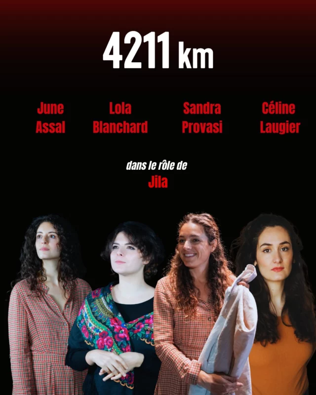 Découvrez le personnage de Jila, interprété simultanément par June Assal, Lola Blanchard, Sandra Provasi et Céline Laugier. 

Jila est la sœur de Mina et la fille de Bijan. Elle n’a pas de filtre, ce qu’elle pense elle le dit, et elle le dit fort. 

C’est un esprit libre doté de profondes convictions, qui déborde de joie et d’amour pour les siens. Elle n’hésitera pas à risquer sa vie pour défendre ses droits et ceux de son pays.

4211km, du mercredi au dimanche au Studio Marigny

⬆️Rendez-vous sur theatremarigny.fr pour prendre vos billets !

photos : @beatricelivet et @b.ouboo