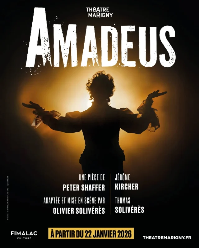 Amadeus, LE spectacle événement !

Porté par une troupe de 14 comédiens et mis en scène par Olivier Solivérès, “Amadeus”, le chef d’œuvre de Peter Shaffer, promet aux spectateurs un moment grandiose, haletant et déjanté ! Une adaptation moderne d’une pièce mythique, à découvrir à partir du 22 janvier 2026

– Vienne, 2 novembre 1823 – 
Un vieil homme prétend avoir tué Mozart il y a 32 ans. Son nom : Antonio Salieri. C’est le compositeur officiel de l’Empereur et serviteur de Dieu, à qui tout réussit. Jusqu’au jour où il rencontre un prodige fulgurant, un génie insolent, obscène, incontrôlable… mais traversé par une musique d’une pureté divine : Wolfgang Amadeus Mozart ! Face à un tel talent, Salieri se laisse dévorer autant par la jalousie que l’admiration. Il n’aura plus qu’un seul but : le faire taire. Commence alors un affrontement vertigineux entre un homme ordinaire et un génie éternel, prouvant à quel point l’être humain est capable du meilleur comme du pire. 

🎟️ La billetterie est ouverte !

Amadeus
Une pièce de Peter Shaffer
Adaptation et mise en scène @oliviersoliveres
Avec Jérôme Kircher et Thomas Solivérès

Attachée de presse : @lfcommunication

#amadeus #mozart #theatreparis