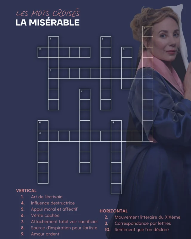 C'est la rentrée !

À cette occasion, on vous propose un mot croisé spécial "La Misérable", la nouvelle pièce avec Julie Depardieu, dès le 3 octobre au Studio Marigny. 🎭

👉 Résolvez la grille et envoyez vos réponses en message privé pour tenter de gagner vos places ! 
💬Commentez la publication en mentionnant la personne avec qui vous souhaitez découvrir la pièce.

Tirage au sort le 12 septembre !
Bonne chance 🍀