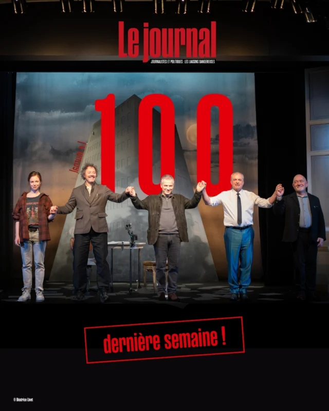 Aujourd'hui, c'est la 100e représentation de la pièce "le journal" et on entame la dernière semaine de représentation 🥲

👉 Ne ratez les dernières occasions de découvrir ou redécouvrir cette pièce aux dialogues incisifs écrite par un avocat pénaliste @antoinebeauquier dans une mise en scène cinématographique signée @anne.bouvier0444 

Préparez vous à une soirée pleine de rebondissements au cœur des coulisses du pouvoir 

Avec @brunoputzuluofficiel, Bruno Debrandt, @bernardmalaka @claverie.olivier et @carolinajurczak 

@fimalac_entertainment @richardcaillat_prod @stephaniebataille7

#lejournal #dernière #dernièrereprésentation #théâtredeparis #quefaireaparisceweekend #brunodebrandt