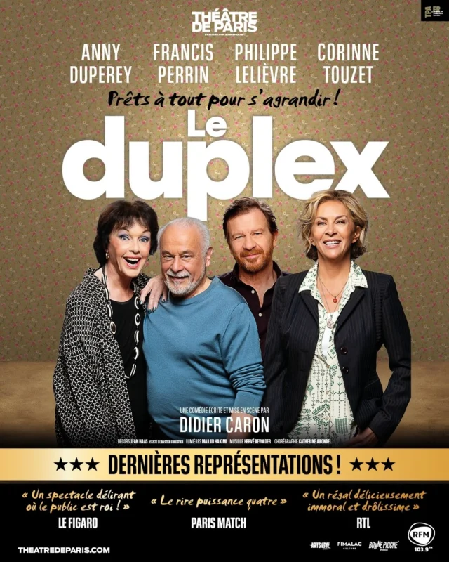 📣 Dernières représentations du duplex !

Ne ratez pas la comédie à succès de @didiercaron93 avec Anny Duperey, Francis Perrin, @lelievremass et @seulcompteofficiel.c.touzet  et découvrez jusqu'où sont prêt à aller les Berger pour arriver à leur fin

#dernieres #theatre #comedie